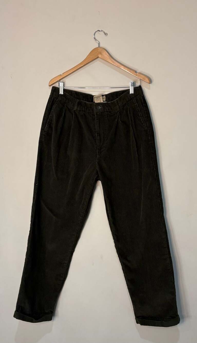 Scandia Woods Vintage Pleated Corduroy Trousers Dark Green